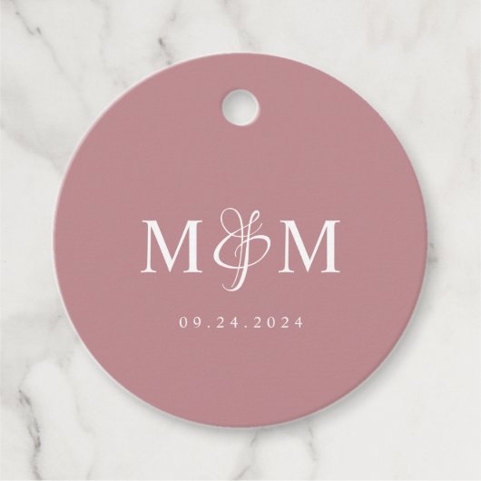 Elegant Dusty Rose Monogram Script Wedding Geschenkanhänger (Vorderseite)