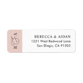 Elegant Dusty Rose Monogram Wedding Rücksendeadres (Vorne)