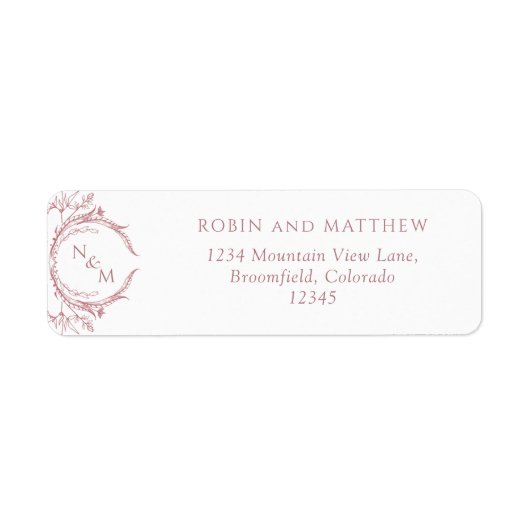 Elegant Dusty Rose Monogram Wedding Rücksendeadres (Vorne)