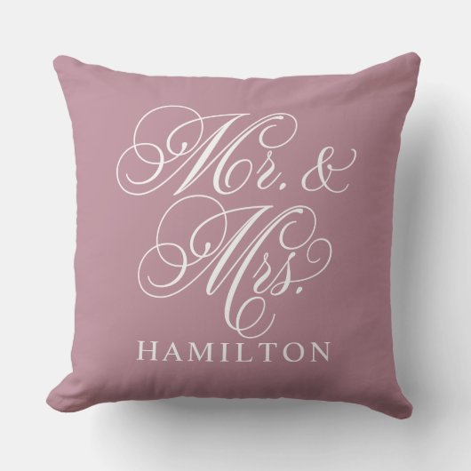 Elegant Dusty Rose Mr. and Mrs. Script Monogram Kissen (Vorderseite)