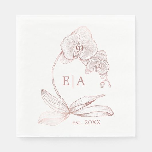 Elegant Dusty Rose Orchid Monogram Wedding Napkins Serviette (Vorderseite)