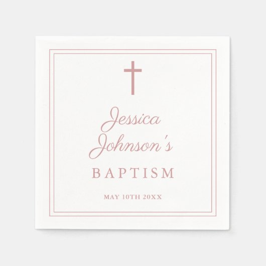 Elegant Dusty Rose Pink Border Baptism Serviette (Vorderseite)