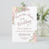 Elegant Dusty Rose Pink Floral Boho Hochzeit Save The Date (Stehend Vorderseite)