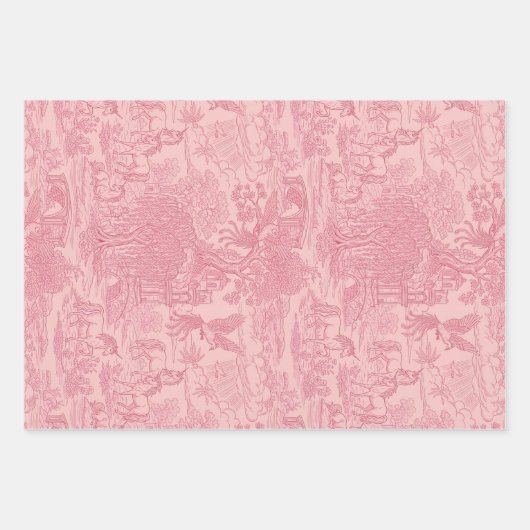Elegant Dusty Rose Pink Rococo Revival Toile Geschenkpapier Set (Vorderseite)