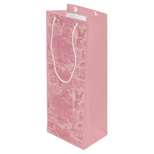Elegant Dusty Rose Pink Rococo Revival Toile Geschenktüte Für Weinflaschen (Rückseite Schrägansicht)