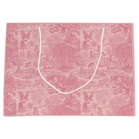 Elegant Dusty Rose Pink Rococo Revival Toile Große Geschenktüte (Vorderseite)