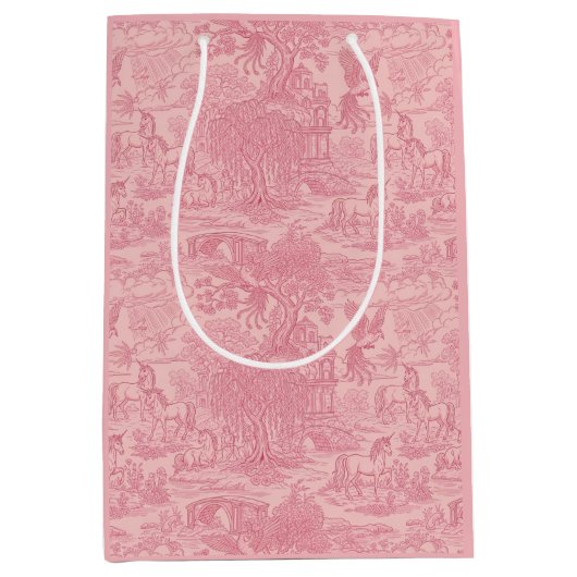 Elegant Dusty Rose Pink Rococo Revival Toile Mittlere Geschenktüte (Vorderseite)
