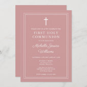 Elegant Dusty Rose Rosa Erste Heilige Kommune Einladung (Vorne/Hinten)