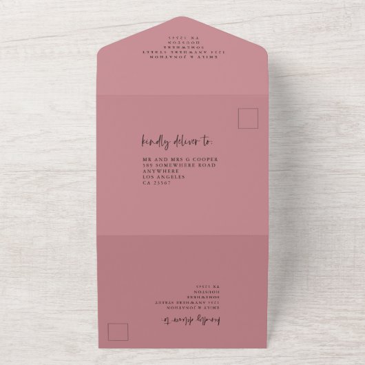 Elegant Dusty Rose Script Wedding All In One Einladung (Außenbereich)