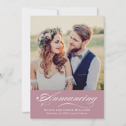 Elegant Dusty Rose Script Wedding Foto Empfang Einladung (Vorderseite)