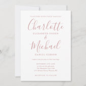 Elegant Dusty Rose Signature Script Hochzeit Einladung (Vorderseite)
