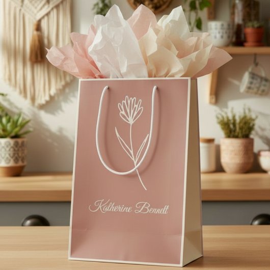 Elegant Dusty Rose Simple Flower Name Mittlere Geschenktüte