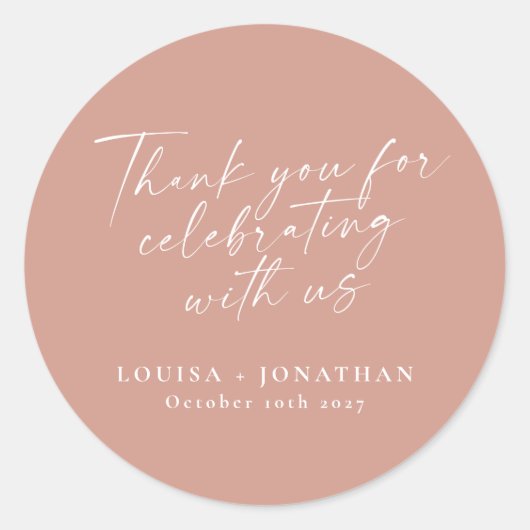 Elegant Dusty Rose Trendy Script Custom Vielen Dan Runder Aufkleber (Vorderseite)