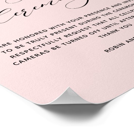 Elegant Dusty Rose Unplugged Zeremony Wedding Sign Poster (Ecke)