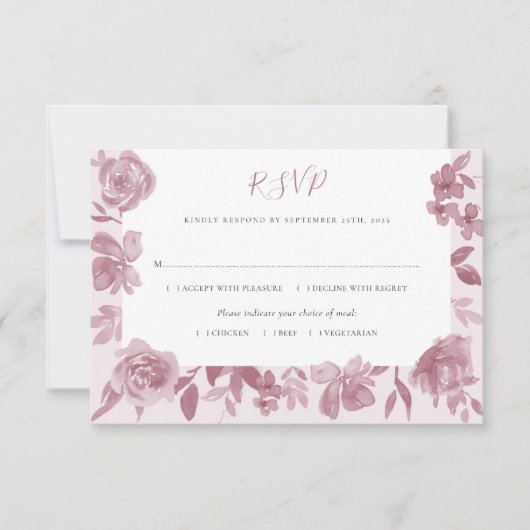 Elegant Dusty Rose Watercolor Floral Wedding RSVP (Vorderseite)