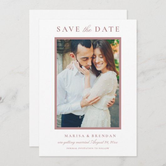 Elegant Dusty Rose Wedding Foto Save The Date (Vorne/Hinten)