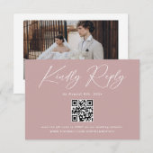 Elegant Dusty Rose Wedding RSVP Qr Code Begleitkarte (Vorne/Hinten)