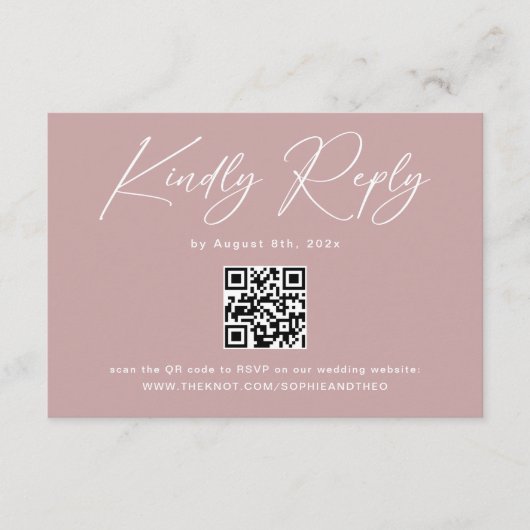 Elegant Dusty Rose Wedding RSVP Qr Code Begleitkarte (Vorderseite)