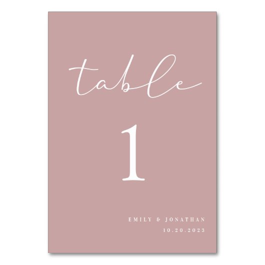 Elegant Dusty Rose Wedding Tischnummer (Vorderseite)
