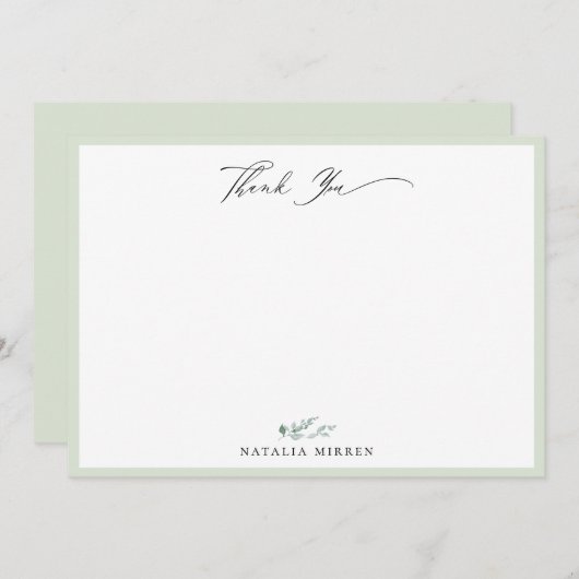 Elegant Dusty Sage Calligraphy Vielen Dank Mitteilungskarte (Vorne/Hinten)