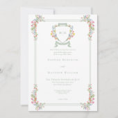 Elegant Dusty Sage Pastel Wildflower Crest Wedding Einladung (Vorderseite)