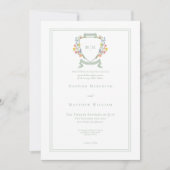 Elegant Dusty Sage Pastel Wildflower Crest Wedding Einladung (Vorderseite)