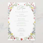 Elegant Dusty Sage Pastel Wildflower Crest Wedding Menükarte (Vorderseite)