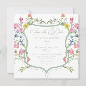 Elegant Dusty Sage Pastel Wildflower Crest Wedding Save The Date (Vorderseite)