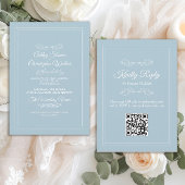 Elegant Dusty Sky Blue White QR code Wedding Einladung
