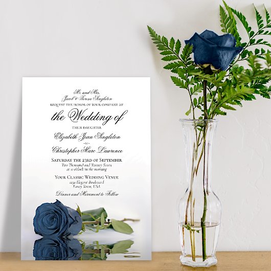 Elegant Dusty Steel Blue Gray Rose Formal Wedding Einladung