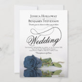 Elegant Dusty Steel Blue Rose Extravagant Script W Einladung (Vorderseite)