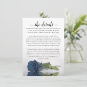 Elegant Dusty Steel Blue Rose Wedding Details Begleitkarte (Stehend Vorderseite)