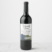 Elegant Dusty Steel Blue Rose Wedding Vielen Dank Weinetikett (Vorderseite)