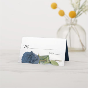 Elegant Dusty Steel Blue Rose Wedding Write-In Platzkarte