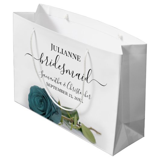 Elegant Dusty Teal Rose Posh Bridesmaid Wedding Große Geschenktüte (Rückseite Schrägansicht)