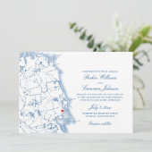 Elegant Duxbury Massachusetts Map Navy Wedding Einladung (Stehend Vorderseite)