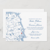 Elegant Duxbury Massachusetts Map Navy Wedding Einladung (Vorne/Hinten)