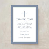 Elegant Dysty Blue Religious Cross Baptism Dankeskarte