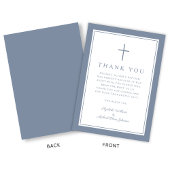 Elegant Dysty Blue Religious Cross Baptism Dankeskarte