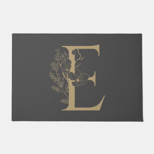 Elegant E Boho Floral Monogram Initial Gray Gold Fußmatte (Vorderseite)