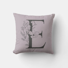 Elegant E Boho Floral Monogram Initial Lilac Gray Kissen