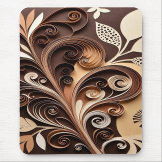 Elegant Earth-Hued Floral Swirls in Paper-Cut Styl Mousepad