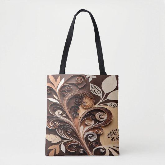 Elegant Earth-Hued Floral Swirls in Paper-Cut Styl Tasche (Vorderseite)