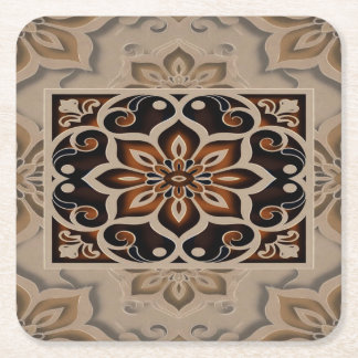 Elegant Earth-Tone Floral Mandala Design Rechteckiger Pappuntersetzer