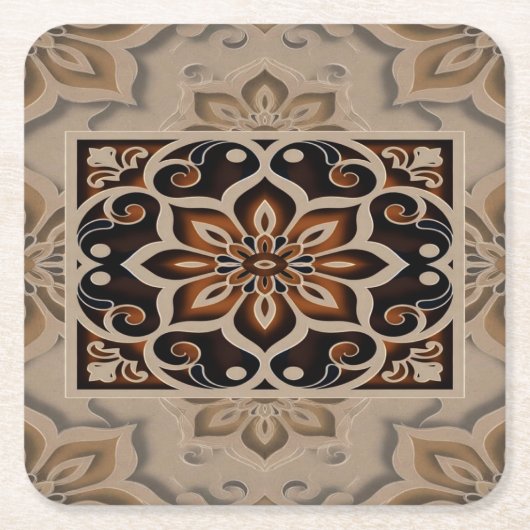 Elegant Earth-Tone Floral Mandala Design Rechteckiger Pappuntersetzer (Vorderseite)
