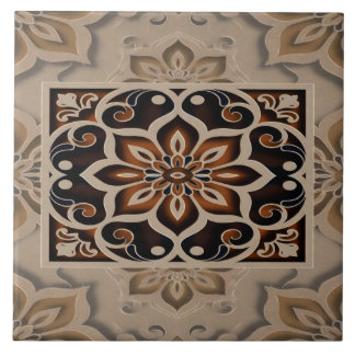 Elegant Earth-Tone Floral Mandala Tile Design Fliese