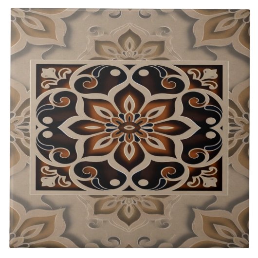 Elegant Earth-Tone Floral Mandala Tile Design Fliese (Vorderseite)