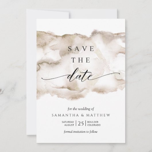Elegant, Earth Tones Wasserfarbe Save the Date (Vorderseite)