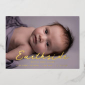 Elegant Earthside Script Baby Ankündigung (Vorderseite)