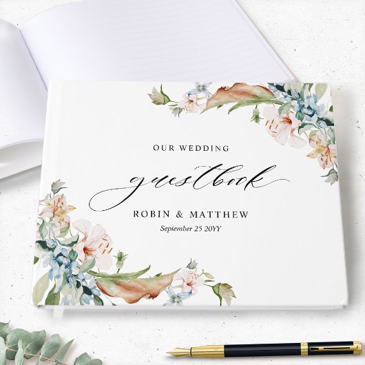 Elegant Earthy Blooms und Sage Green Wedding Gästebuch